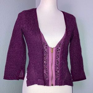 LAST CHANCE Free People Zip Front Deep scoop beaded cardigan asymmetrical hem S